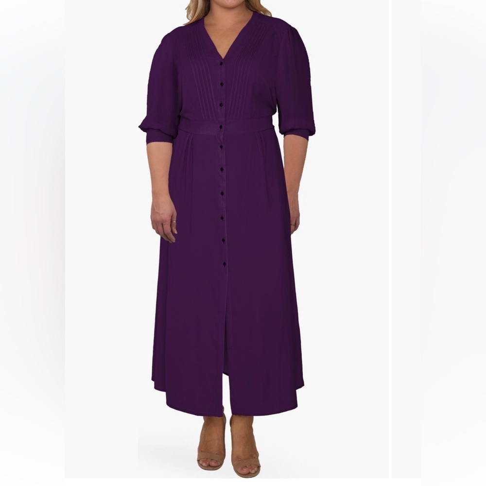 Standards & Practices Purple Button Up Dress - Si… - image 1